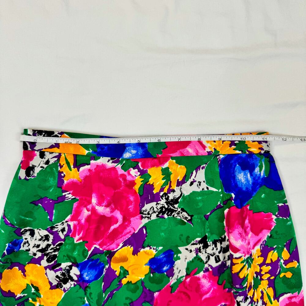 Vintage 100% Silk Floral Pencil Skirt Size 2 Multicolor High Waist Made in Korea - Picture 7 of 9